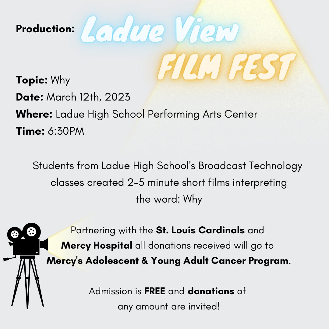 dgoble2001's tweet photo. To my #STL friends or anyone who would like to donate. Student films will be released on a playlist after the festival. This is a GREAT cause! Serving teens and young adults fight their battles with #Cancer. #CardsFantasyCamp #powerofvideo @Cardinals @mercysaintlouis @ladueview https://t.co/RP2TXhQid7