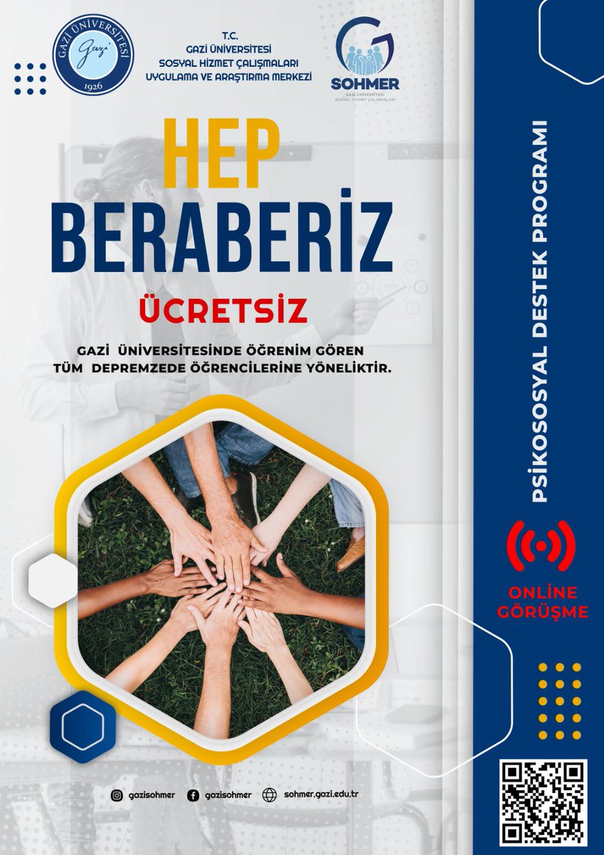 Eğer yardım talebiniz var ise paylaştığımız formu doldurunuz.
Başvuru Şartları:
*Gazi Üniversitesi öğrencisi olmak
*Deprem sırasında deprem bölgesinde olmak
*Çevrimiçi görüşme yapabilecek imkanları olmak
Başvuru Formu:
forms.gle/ScUo9Ugg6nueFx…

<a href="/Gazi_Universite/">Gazi Üniversitesi</a>