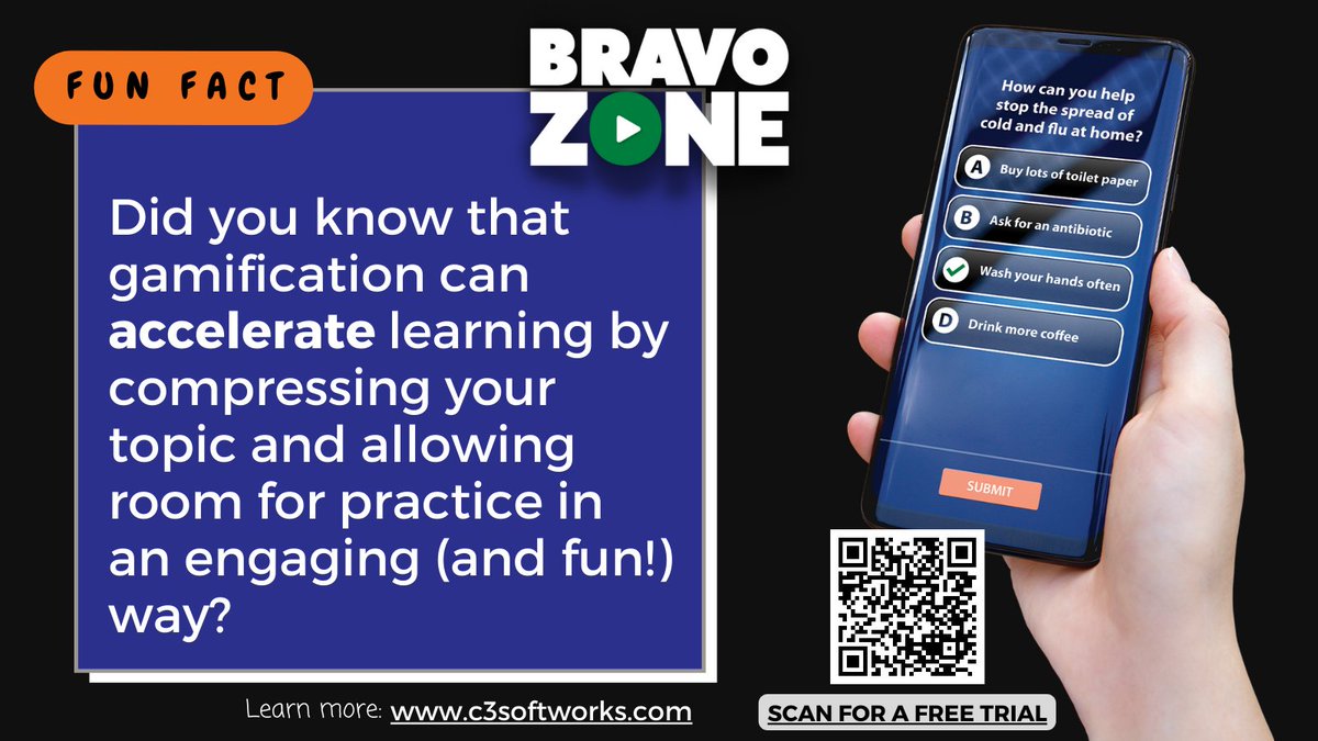 #TrainingTuesday tip for the #gamificationoflearning from the BRAVOZONE. Visit our website for more info: c3softworks.com