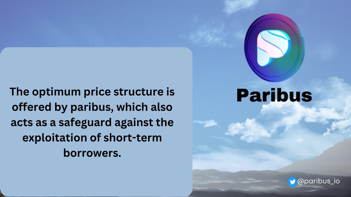 The optimum price structure is offered by paribus, which also acts as a safeguard against the exploitation of short-term borrowers.

For more information visit https://t.co/wHMNMljgB1
#Paribus #Lend #Mainnet #Borrow https://t.co/Jqe62iJyuo