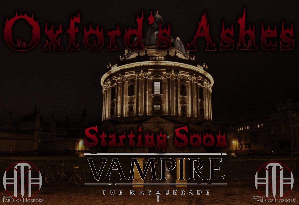 TableofHorrors's tweet photo. Join us in an hour for Oxford's Ashes, our ongoing #Vampirethemasquerade game.
https://t.co/X6nKcclYuh https://t.co/oFzyvJrlOk