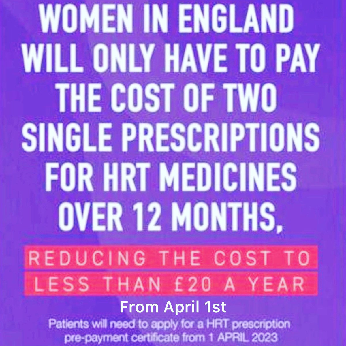 ℹ️HRT NEWS🙂 The Department of Health &amp; Social Care has announced the introduction of a new Hormone Replacement Therapy (HRT) prescription pre-payment certificate.

Read comments 👇 for more ℹ️