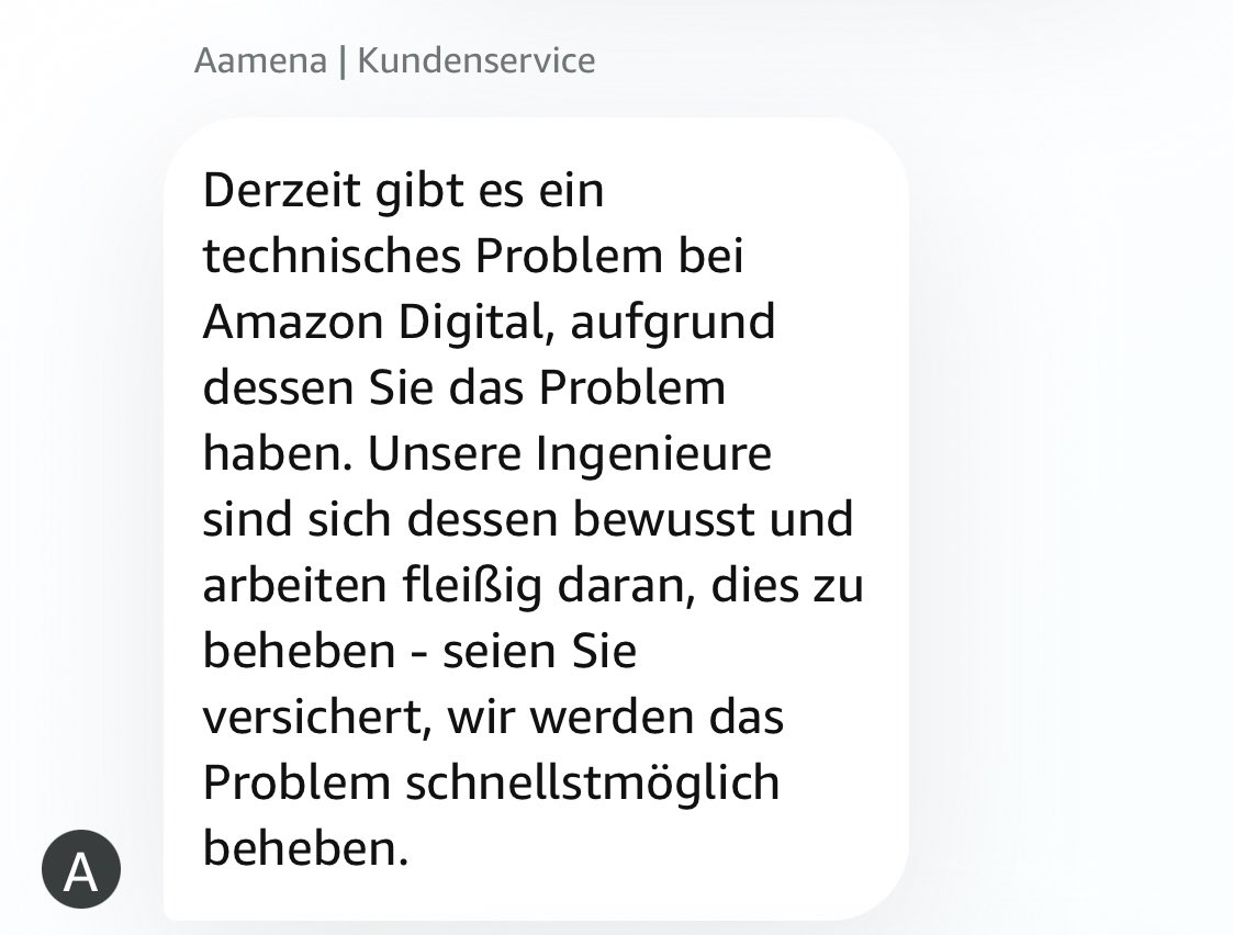 DearMeMister's tweet photo. @AmazonHelp @sarah_knig Ich hab vorhin mit dem Kundenservice gesprochen und hab diese Information bekommen. Liegt also nicht an uns 😅 https://t.co/hN154BLdiO