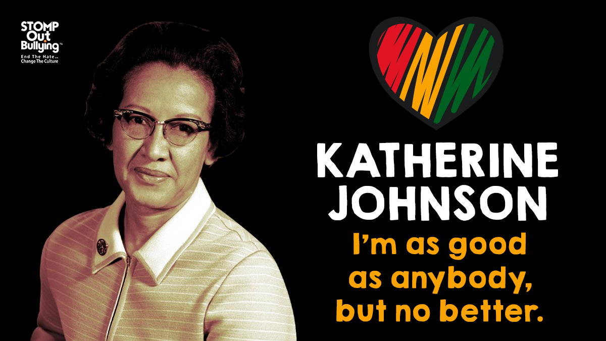 STOMPOutBullyng's tweet photo. This #BlackHistoryMonth, we celebrate #KatherineJohnson, a trailblazing mathematician &amp; aerospace pioneer. Johnson's calculations helped send astronauts to the moon. Her achievements broke down barriers for black women in #STEM &amp; inspired a generation of young scientists #BHM2023 https://t.co/jcVlquRkBN