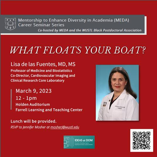 #MEDACareerSeminarSeries @wustlbpa 

Dr. Lisa de las Fuentes will be discussing it all 3/9! Her story to #careeradvice. 

Her research focuses on identifying #genetic variants in #cardiovascular diseases &amp; #CoronaryArteryDisease in #AfricanAmericans.

RSVP ideasatdom.wustl.edu/events/event/m…