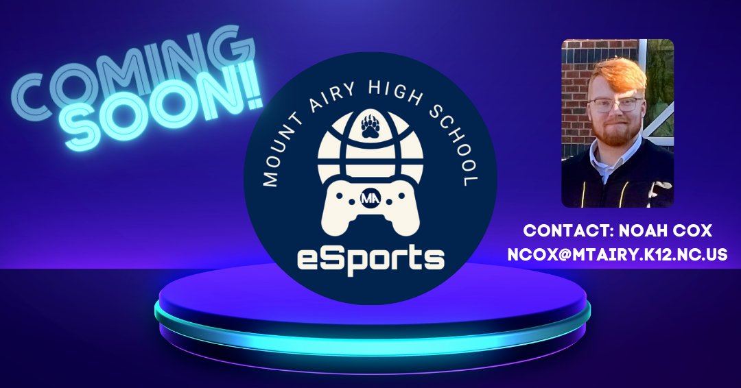 eSports is coming to MAHS this fall! Mount Airy High School will be offering eSports Management I and II in the 2023-2024 school year along with a competitive team. Interested? Email Noah Cox at ncox@mtairy.k12.nc.us bit.ly/41jFWfO #MAHSbearpride