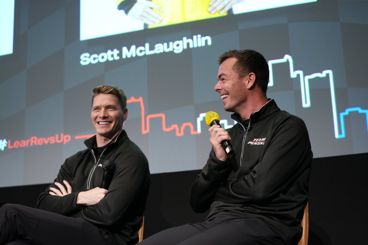 LearCorporation's tweet photo. To kick off the 100-day countdown to the 2023 @detroitgp, @IndyCar drivers @josefnewgarden and @smclaughlin93 from @Team_Penske visited our Southfield campus to discuss their racing careers and share stories with employees. #DetroitGP #LearRevsUp #BackToTheStreets https://t.co/WDzmAlZOny