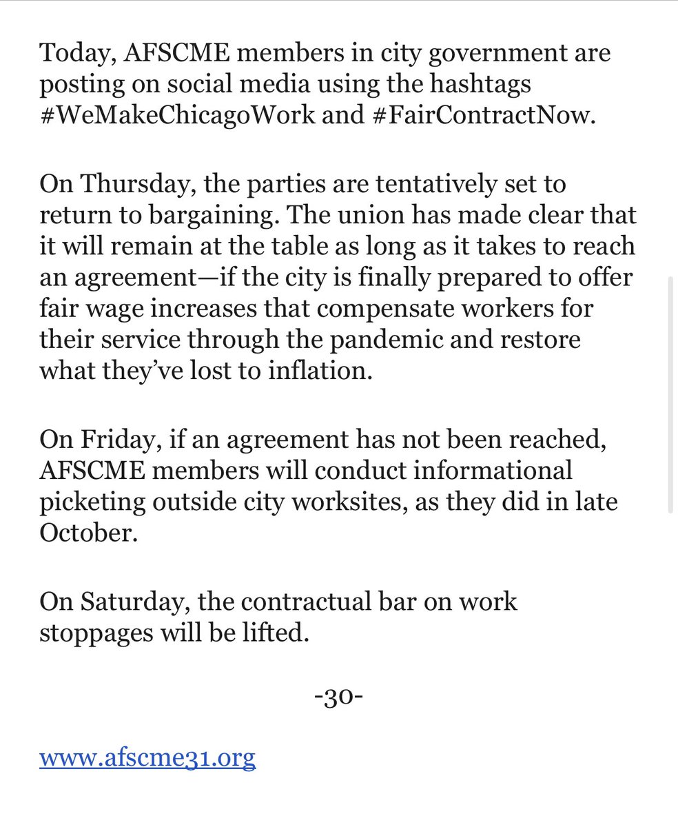 AFSCME Council 31 news release: Chicago city employees push Mayor Lightfoot to settle fair contract now #WeMakeChicagoWork #FairContractNow