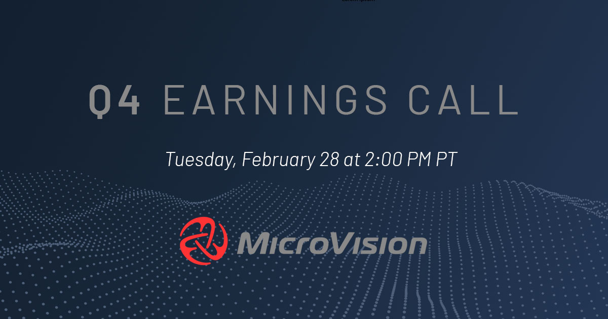 MVIS announced it will host its Q4 ’22 financial and operating results webcast on Tuesday, February 28, at 2:00 PM PT. More information at ir.microvision.com/news/press-rel…. The webcast can be accessed at ir.microvision.com/events.