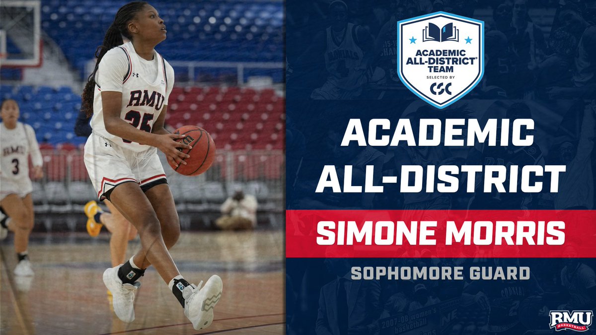 RMUWBasketball's tweet photo. Congrats to Mackenzie Amalia, Rebecca Dwomoh, Alejandra Mastral, and Simone Morris on being named to the 2022-23 @AcadAllAmerica  All-District Team‼️
They now move onto the national ballot for voting‼️

📜: https://t.co/lY2t9dpOlg

#HoopTownship | 🔵🏀🔴 | #RMUnite https://t.co/Ybbu6e93hg