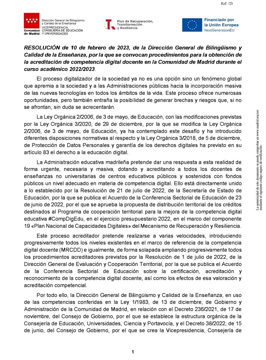 ℹ️
🗣📢 #docentes #Madrid 
Se publica‼️‼️
Procedimientos de ACREDITACIÓN en COMPETENCIA DIGITAL DOCENTE #competenciadigitaldocente
#compdigedu #MRCDD #CDD <a href="/educamadrid/">EducaMadrid - Plataforma Educativa</a> <a href="/ComunidadMadrid/">Comunidad de Madrid</a> #IF_CMadrid
Resolución
👇
🔗educa2.madrid.org/web/educamadri…