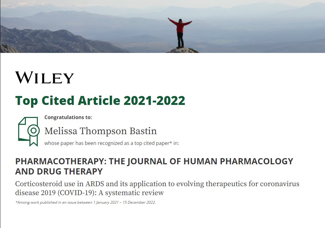 Excited to see our review in the top cited articles of <a href="/PharmacoJournal/">Pharmacotherapy</a> !! bit.ly/3XPTUmD 👀 great resource for steroid use in COVID and non-COVID ARDS! #PharmICU #TwitteRx <a href="/KRALD_UKY/">KRALD</a> 

<a href="/brobbinspharmd/">Blake Robbins</a> <a href="/Dre_pharmd/">Andrea Nei</a> @tigernole13 <a href="/FND_pharmacy/">Muhammad Effendi</a> <a href="/RisPharmD/">Marisa Rinehart</a> <a href="/RouseInLeHouse/">Ginger Rouse</a>