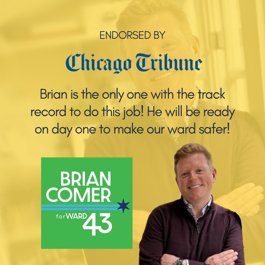 COMERfor43's tweet photo. 43rd deserves better tomorrow! My name is Brian Comer and a vote for me is a vote for an alderman that will listen, will be free of ties to the machine, and will be a dedicated leader to the 43rd, my forever home.
#43rdward #chicagi #chicagoalderman #chicagoelection https://t.co/7qaLfyuhW3