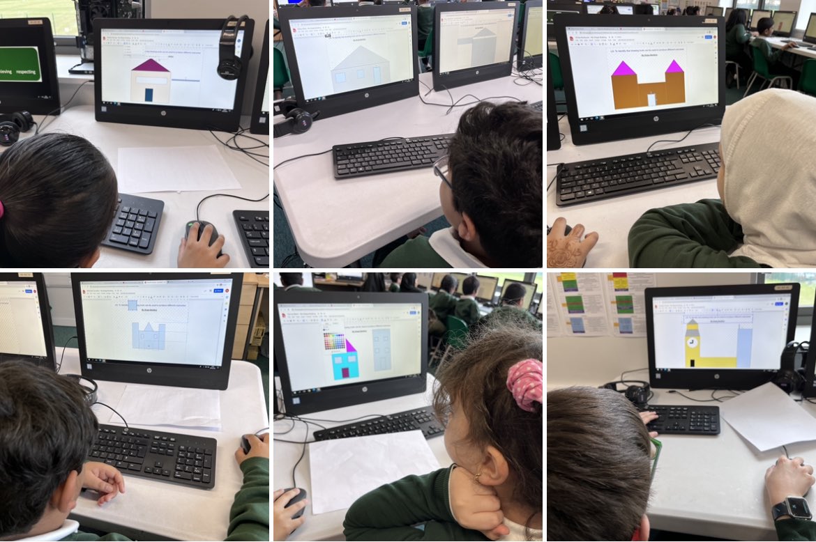 EatSleepICTRpt's tweet photo. Year 4 began their Vector drawings unit this week. First time I’ve taught this topic @ElsleyPrimary. Children took an immediate interest and enjoyed designing their buildings using only shapes and lines. 

#VectorDrawings @WeAreComputing https://t.co/e7A3giGXhh