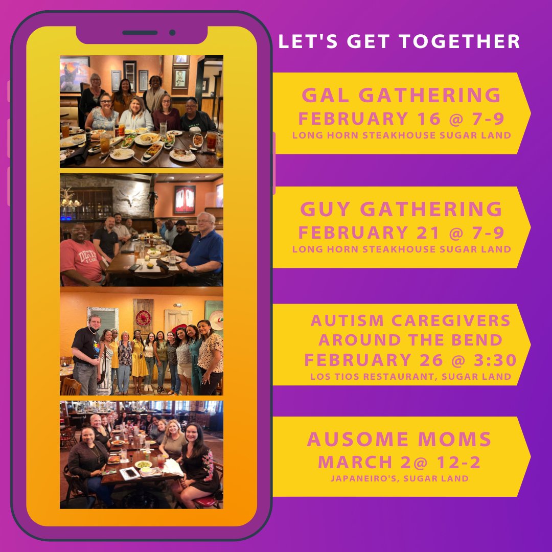 AparaAutism's tweet image. Have you registered for the rest of @Hope_for_three February Get Togethers? If not, there's still time! 

Below are fun events where #caregivers get together for #networking, new friendships, and shared conversation! Learn more at hopeforthree.org/lets-get-toget….

#HopeForThree #Apara
