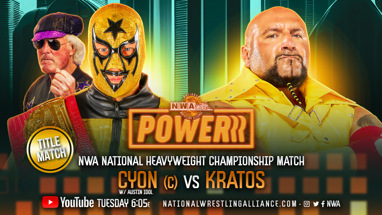 Cyon defends the National Championship against Kratos on NWA Power at 6:05 on YouTube
