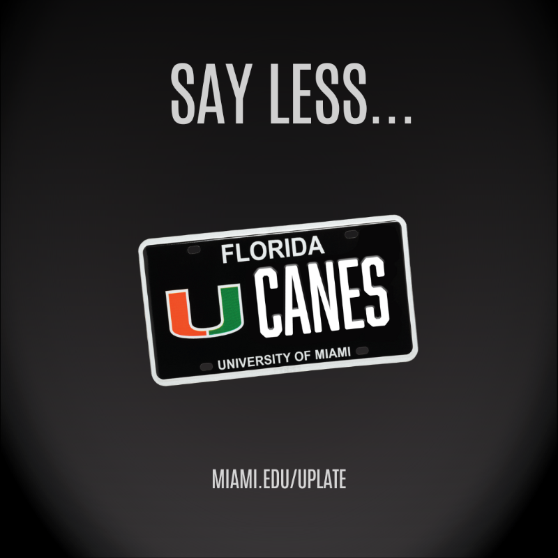 UM_alumni's tweet photo. It’s all about the tag. 🙌 Get your official all-black University of Miami license plate today and help fuel scholarships. Available now!