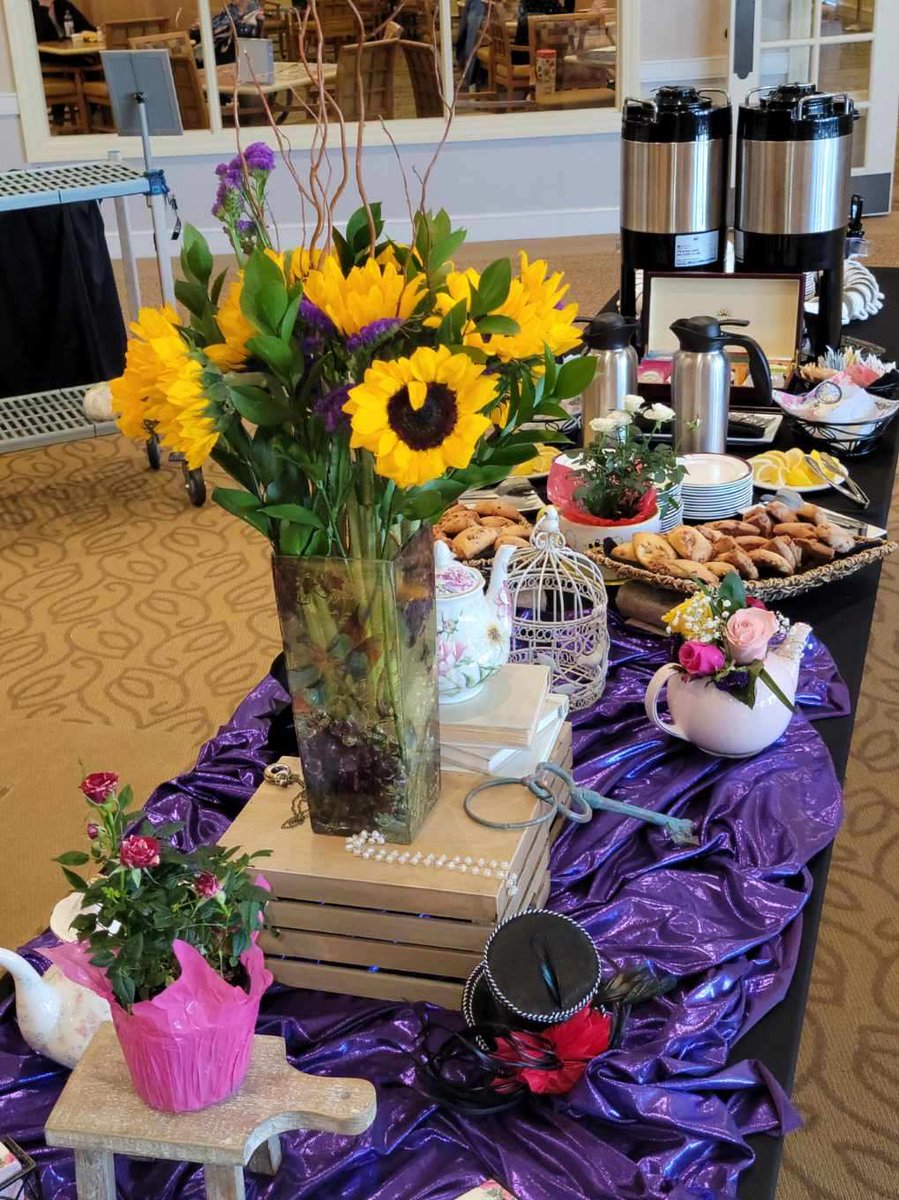 FellowshipVlg's tweet photo. Guests of "The God Box, A Daughter's Story" enjoyed a fabulous high tea reception before the show. Shout out to our amazing Dining Services Team here at Fellowship Village for putting together a beautiful display! #hightea #sieminskitheater #thegodbox #event #teareception https://t.co/fWLeS8Kxdl