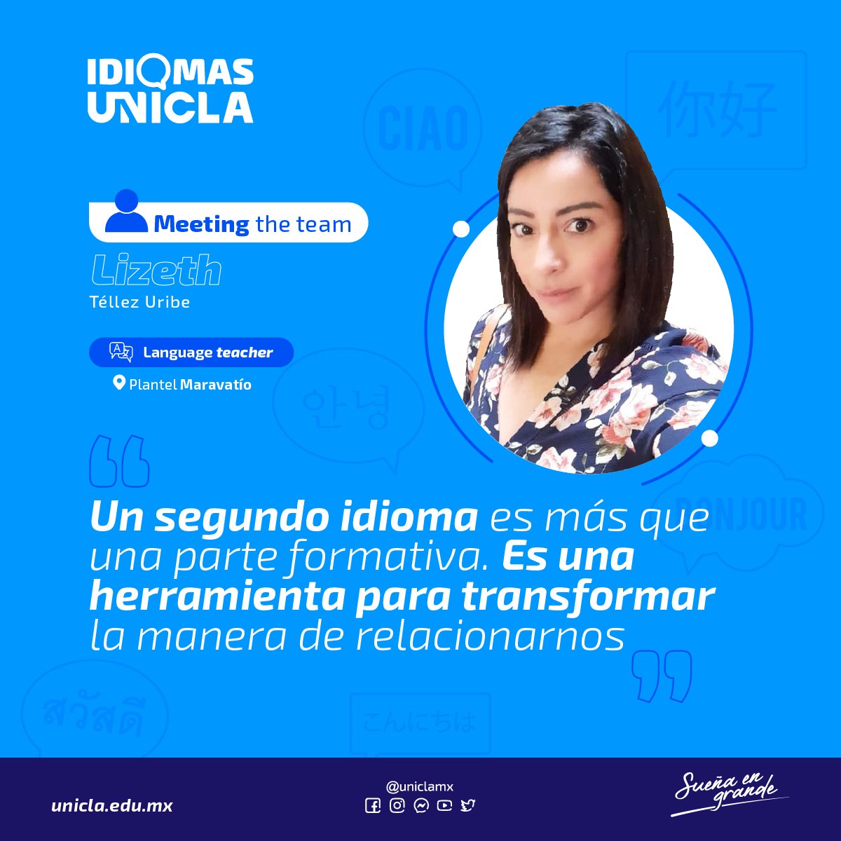 uniclamx's tweet photo. 📢  Meeting the team 

Conoce al equipo de docentes de idiomas 💬 de nuestra universidad. 
Ella es Lizeth Téllez Uribe, language teacher 📍 Plantel #Maravatío. ¡Gracias por formar parte del equipo UNICLA! 🙌 https://t.co/VZTa9JFawv