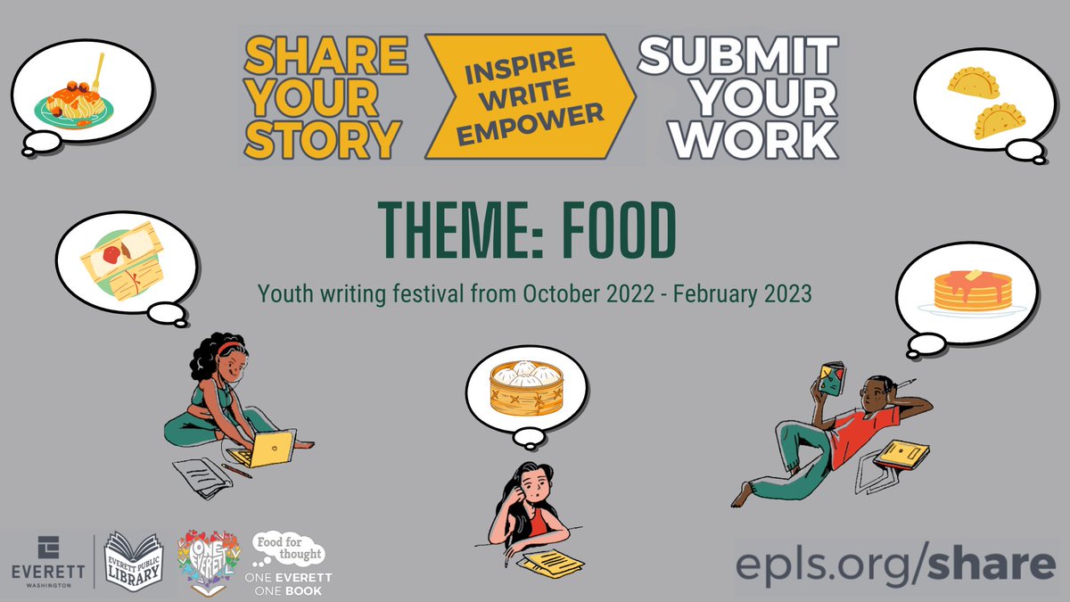 eplsdotorg's tweet photo. The library is creating a community cookbook and youth book! Want to submit your own food-themed story, recipe, poem, or another art form?
Our deadline for submissions is February 28th. Learn more at https://t.co/XXVUqDEWbk #EverettWa #GoodThingsHappenHere #OneEverettOneBook https://t.co/WMv1OcI3v0