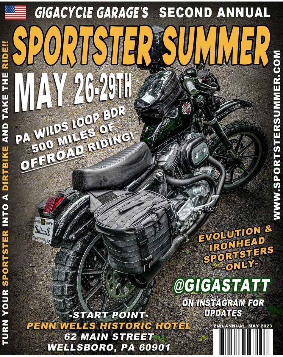 LowbrowCustoms's tweet photo. @gigastatt is at it again. An off-roading Sportsters only adventure in beautiful PA. Get your dirt tracker together and take a trip of al ife time. #sportstersummer #offroading #trackerstyle #trackershit #sportsters #harleydavidson https://t.co/HEsxGB6tAD