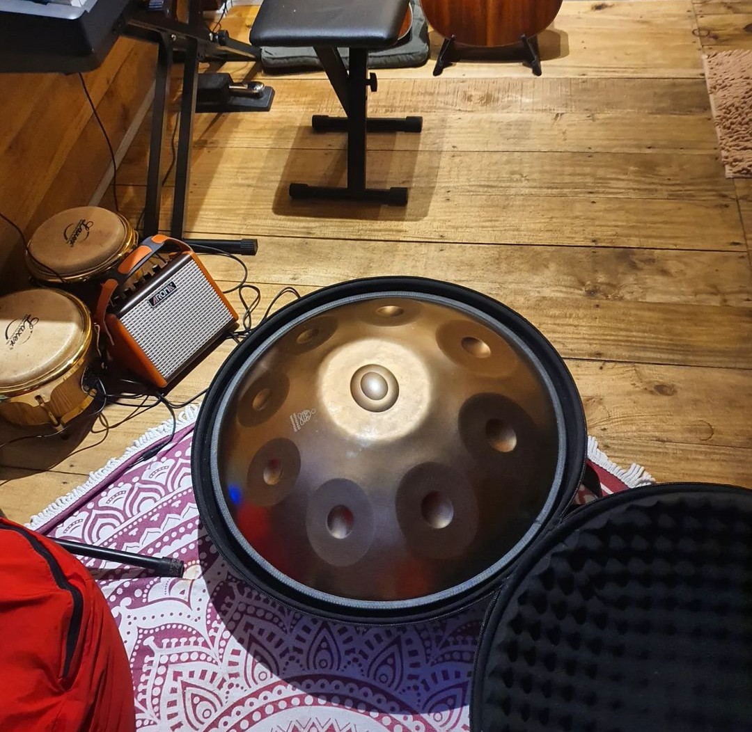 Nova_Pans's tweet photo. "The shack had a lovely visitor over the weekend 💕"

The photograph of this  Generation 4 NovaPans 9 Note Handpan in D Kurd in 440hz in Gold is by @mysoundshack https://t.co/0UDNF49dOt