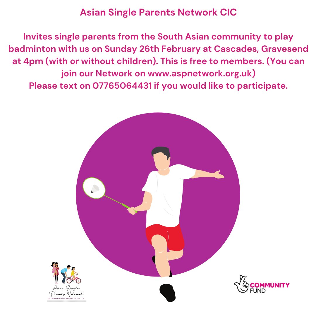 REMINDER - Join us on Sunday in Gravesend for badminton (with or without kids). Free for our members
#singleparents #exercisetogether