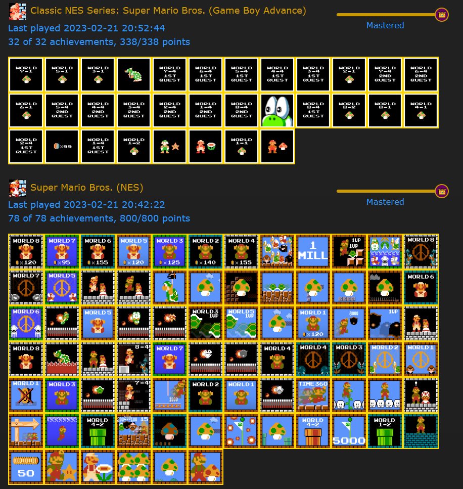 milles_x's tweet photo. Mastered the GBA port aka "Classic NES Series: Super Mario Bros." for free after the NES one it was easy mode! 

#mario #supermario #nintendo #nes #achievements #retroachievements https://t.co/gql9bkiict