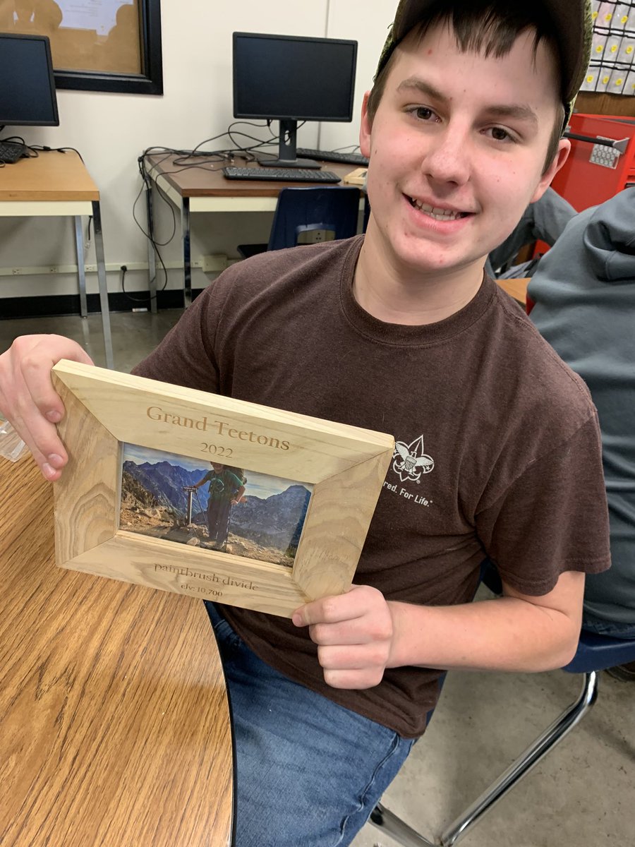 Students in Construction class had the opportunity to create personalized, laser engraved picture frames. Here are a few with the pictures we had developed!