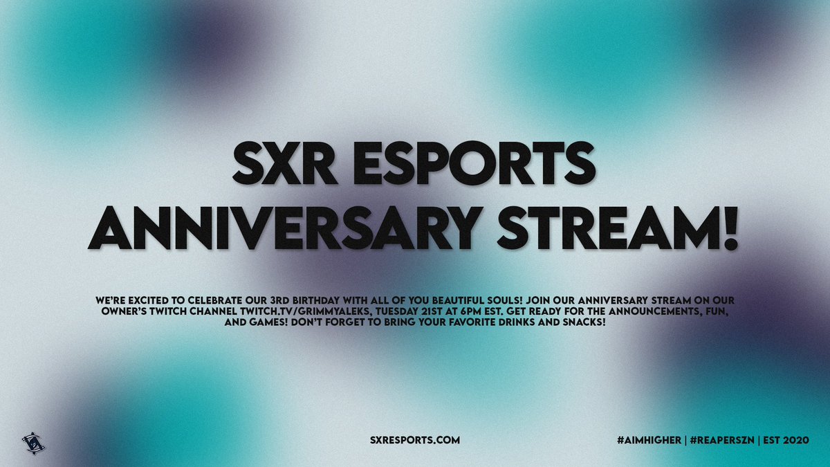 SxR Esports (@sxr_esports) on Twitter photo 2 Hours from now we'll be live on <a href="/GrimmyAleks/">ππ±π ππππππ β¨ | Sith Arc</a>' Twitch channel celebrating our 3rd birthday!
See you there, we've got so much planned you don't wanna miss this! 2 Hours from now we'll be live on <a href="/GrimmyAleks/">ππ±π ππππππ β¨ | Sith Arc</a>' Twitch channel celebrating our 3rd birthday!
See you there, we've got so much planned you don't wanna miss this!