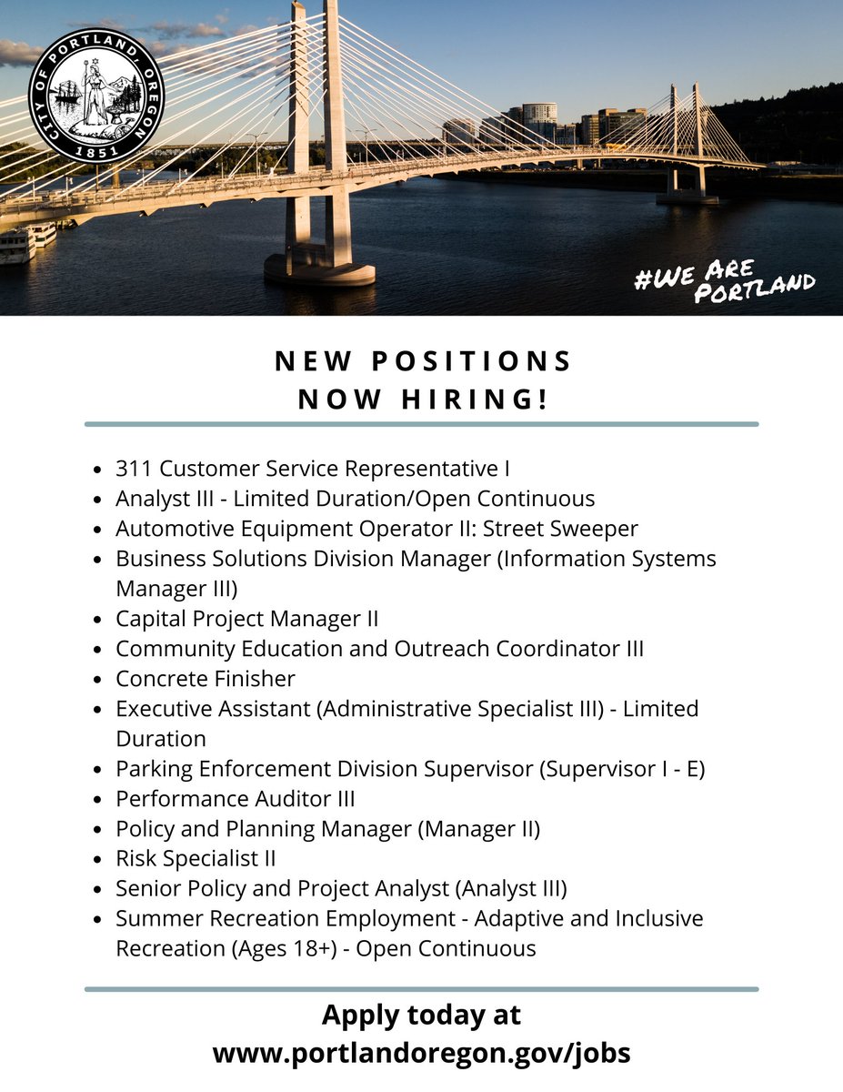City of Portland, OR on Twitter "These jobs available now! Apply for