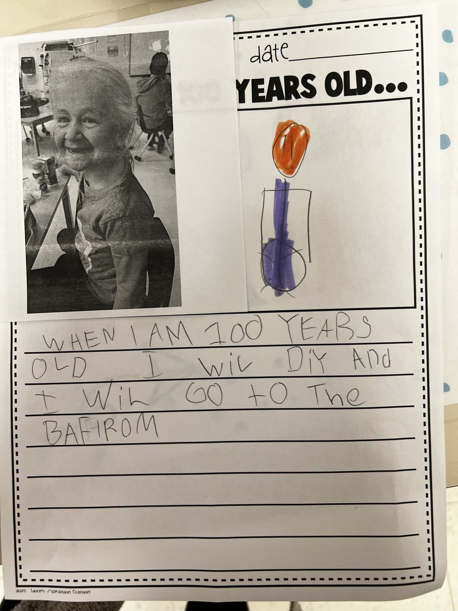 Grade 1’s celebrated 100 days of school at <a href="/ParkviewPS/">Parkview PS</a>. They put their creative writing skills to the test! (With an old face photo to help 😆) “When I am 100 years old I will….”