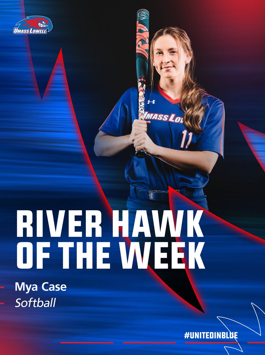 RiverHawkNation's tweet photo. Mya Case of @RiverhawkSB is the River Hawk of the Week!

Case finished this past weekend 6-for-15 (.400) with four runs scored and four RBI in four games. She also tied the @NCAASoftball Division I record of four doubles in a single game vs. Quinnipiac on Sunday!

#UnitedInBlue https://t.co/5mztrCDtQu