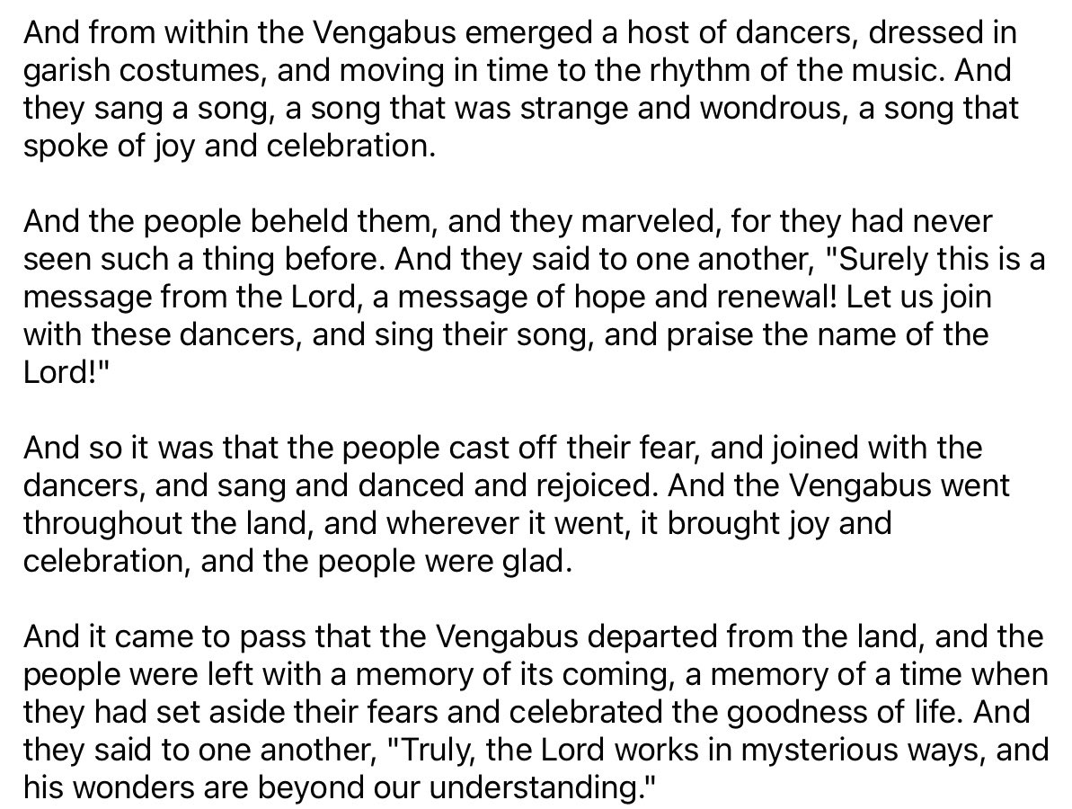 friendlymicrobe's tweet image. I asked ChatGPT to write an Old Testament verse about the Vengabus,
