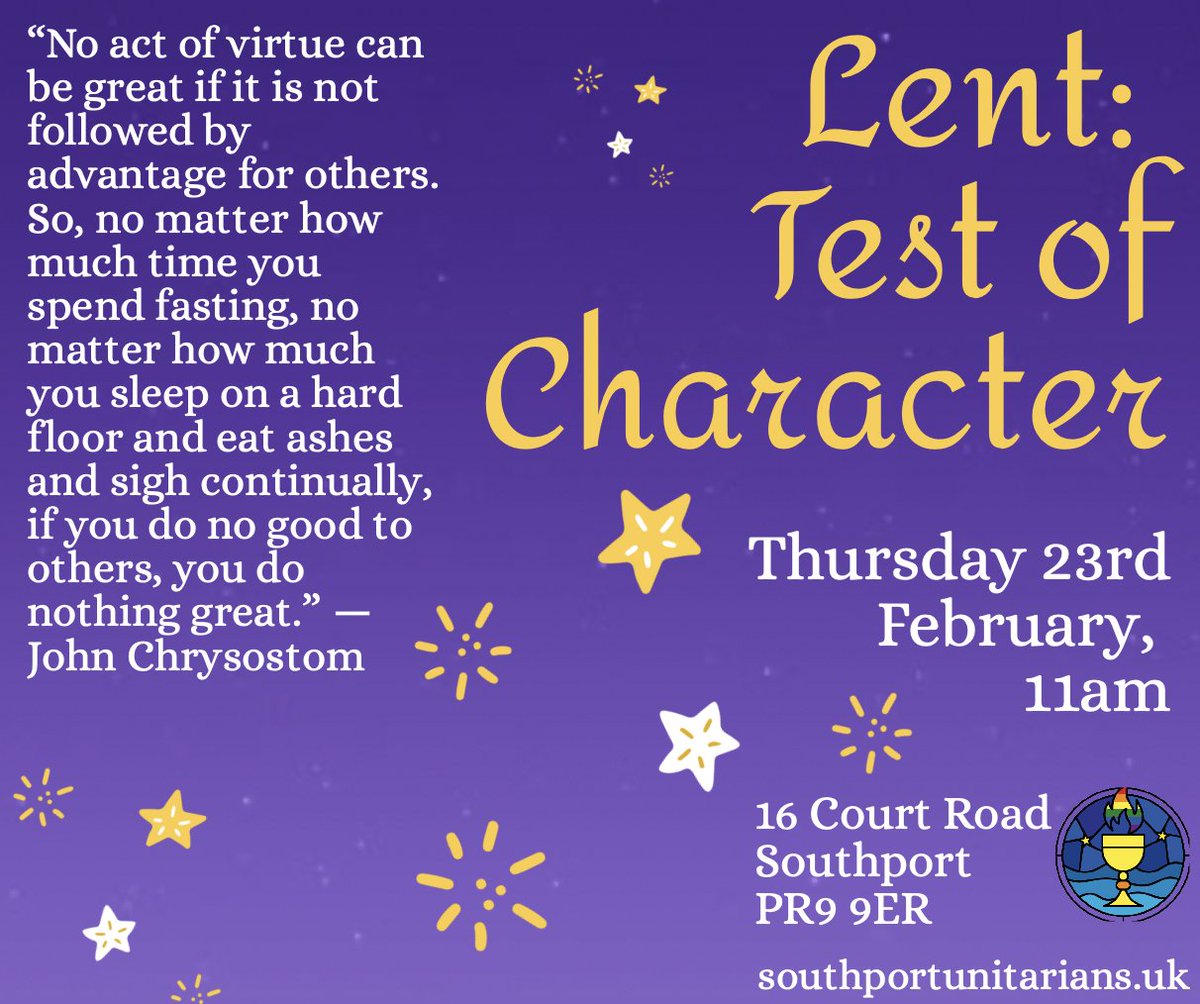 TheUnitariansMD's tweet photo. This Thursday and Sunday, with @wirralunitarian @SPortUnitarians and @UlletRoadChurch 🌟✨🌟

#SundayService #Lent2023 #wirral #whatsonwirral #Virtue #southport #whatsonsouthport #Liverpool #whatsonliverpool #thursdayservice https://t.co/0g9qDLrv5p