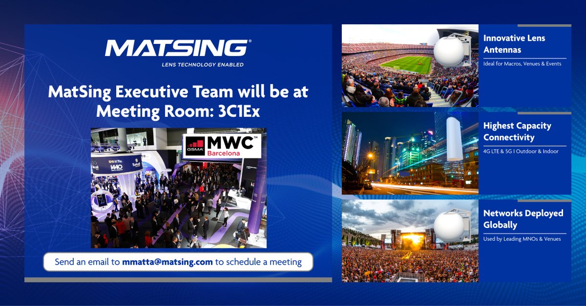 MatSing is excited to be at Mobile World Congress next week. We’re looking forward to discussing network plans for our customers and other MNOs looking to make their antenna investment. 
 
#Lensantennas
#5G
#4GLTE
#MWC23