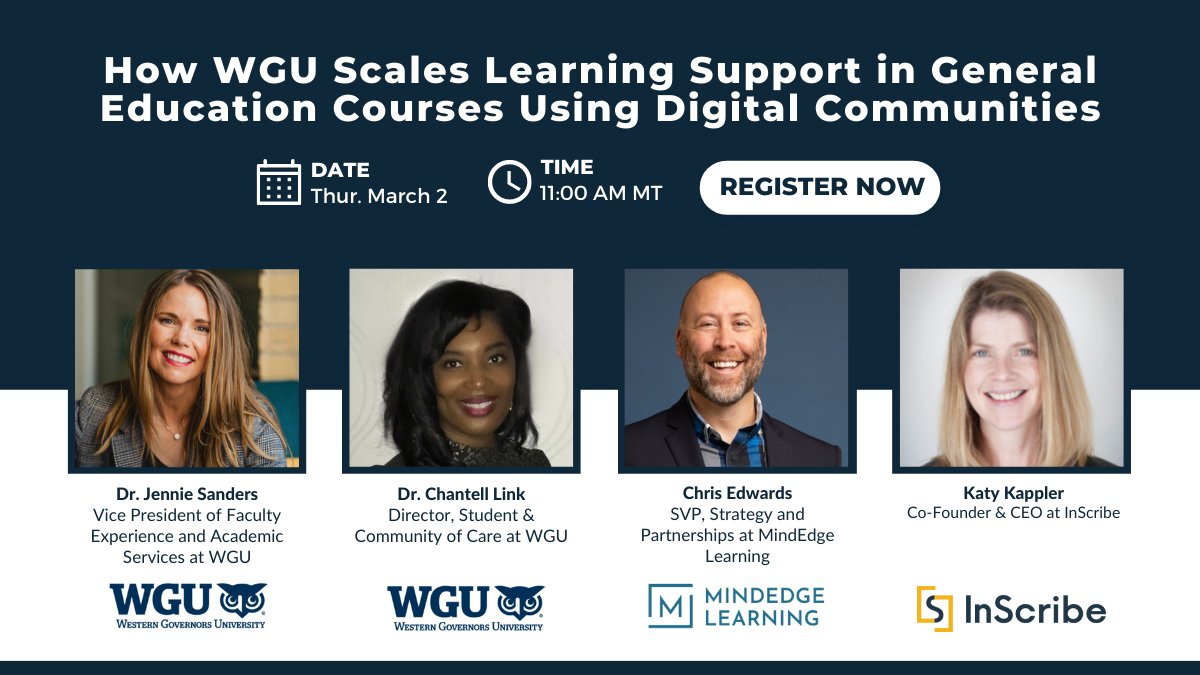 inscribeapp's tweet photo. You can scale learning support using digital communities! Join us Mar 2 at 11 AM MT to hear how @wgu is using their communities coupled with @MindEdgeOnline courseware to provide personalized, 24/7 support and increase #successrates https://t.co/fJ5iSYa7Th
#highered #edtech https://t.co/lY5T8f62dp