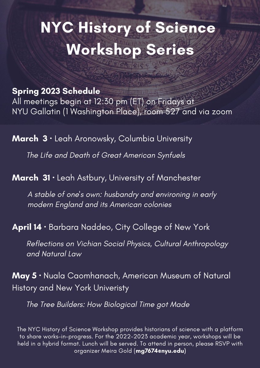 NYC_HoS's tweet photo. We ALSO have another great lineup of workshops this spring with papers by @leaharonowsky, @leahastbury, Barbara Naddeo, and @NCaomhanach. First meeting is next Fri 3/3 at 12:30pm @NYUGallatin and online. DM  @MeiraGold or email to register! 

Details 👇#HistSTM https://t.co/O55dswlMoE