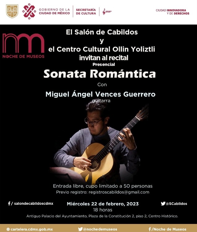 SCabildos's tweet photo. Mañana es #NocheDeMuseos así que les esperamos en el recital Sonata Romántica, con Miguel Vences, a las 18 h. en el #SalonDeCabildos y en colaboración con el #CCOY 
Entrada libre
Cupo limitado
Registro previo e informes en registroscabildos@gmail.com https://t.co/5W04bkgyfF