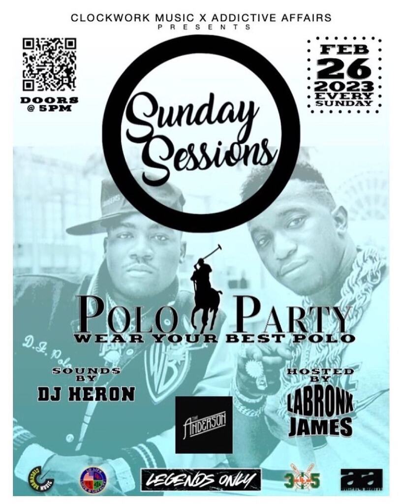 🚨Check This Out🚨
•
Posted @withregram • @labronx_james “SUNDAY SESSIONS”

POLO PARTY - WEAR YOUR BEST POLO

SUNDAY - FEB 26 

DOORS OPEN @5pm

HOSTED BY YOURS TRULY @labronx_james 

SOUNDS BY @dj_heron 

FREE ENTRY

LOCATION - THE ANDERSON

709 NE 79… instagr.am/p/Co8AIgEpR_F/