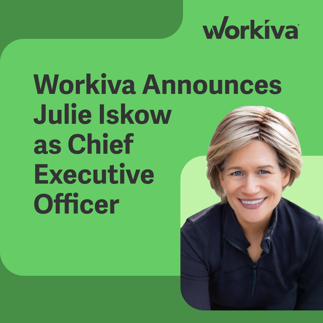 Workiva's tweet photo. #Workiva is excited to announce that Julie Iskow has been appointed to succeed Marty Vanderploeg as Chief Executive Officer.
Marty will remain with the company in the role of Non-Executive Chair of the Board of Directors.
Learn more: https://t.co/CC51VCBco9
#WorkivaNews #SaaS #Technology