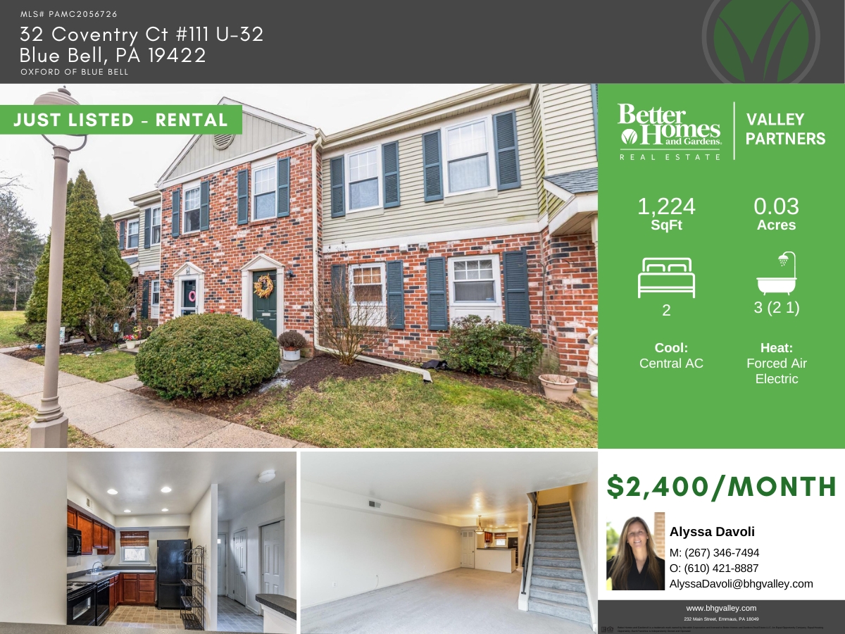 BHGVP's tweet photo. Just Listed!!
-
32 Coventry Court 111 U-32
Blue Bell, PA 19422
https://t.co/MoAGB2CXom
-
We Grow Exceptional Real Estate Experiences For You
-
#JustListed #ForRent #WhitpainTwp #BlueBellPA #MontgomeryCounty #RealEstate #GLVR #BHGRE #ValleyPartners https://t.co/x6upSJweVH
