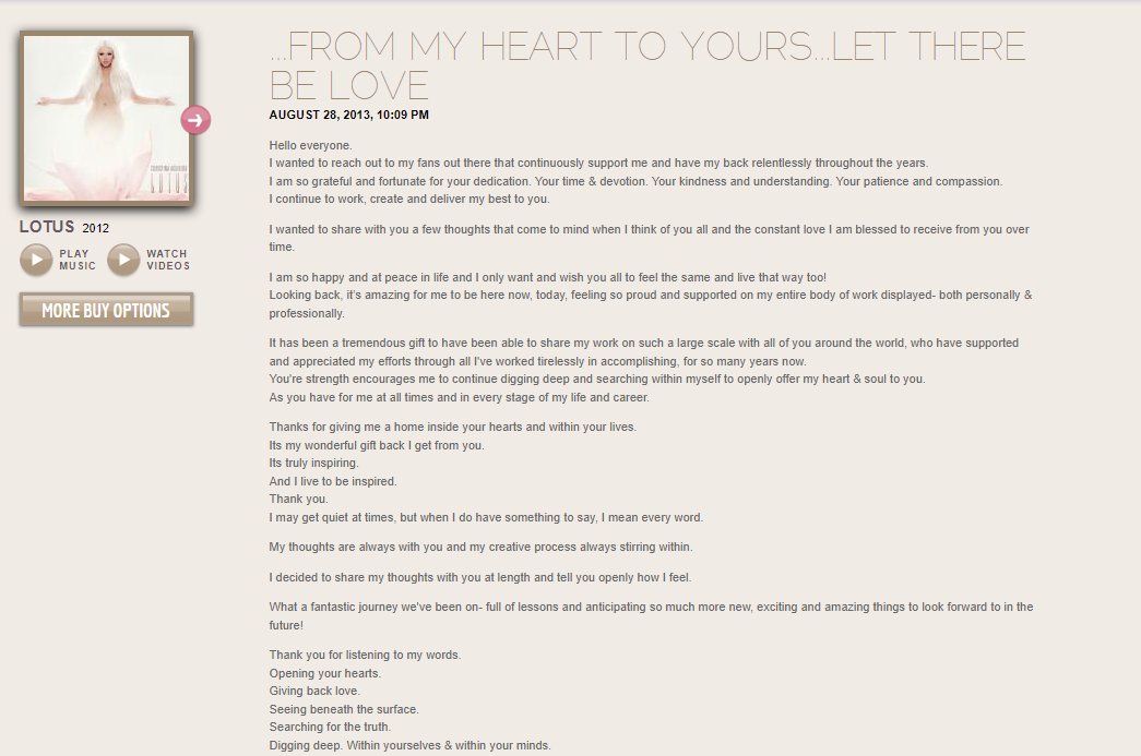 XtinaHQ's tweet photo. Christina Aguilera Letter to Fans: Let There Be Love! (2013) https://t.co/PNLT88WeMg