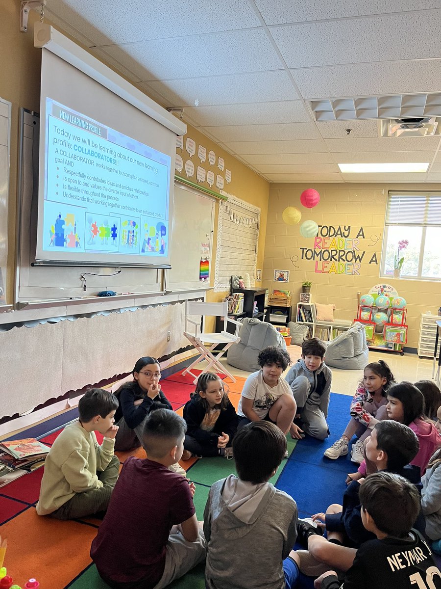 Adaniacsolis's tweet photo. Collaborating as a class and coming up with a new class incentive to work towards after learning about our new learning profile! #nisd #SEL 💜🐝#ellisonelementary @NISDEllison @NISD https://t.co/0vQ4JAUyCd