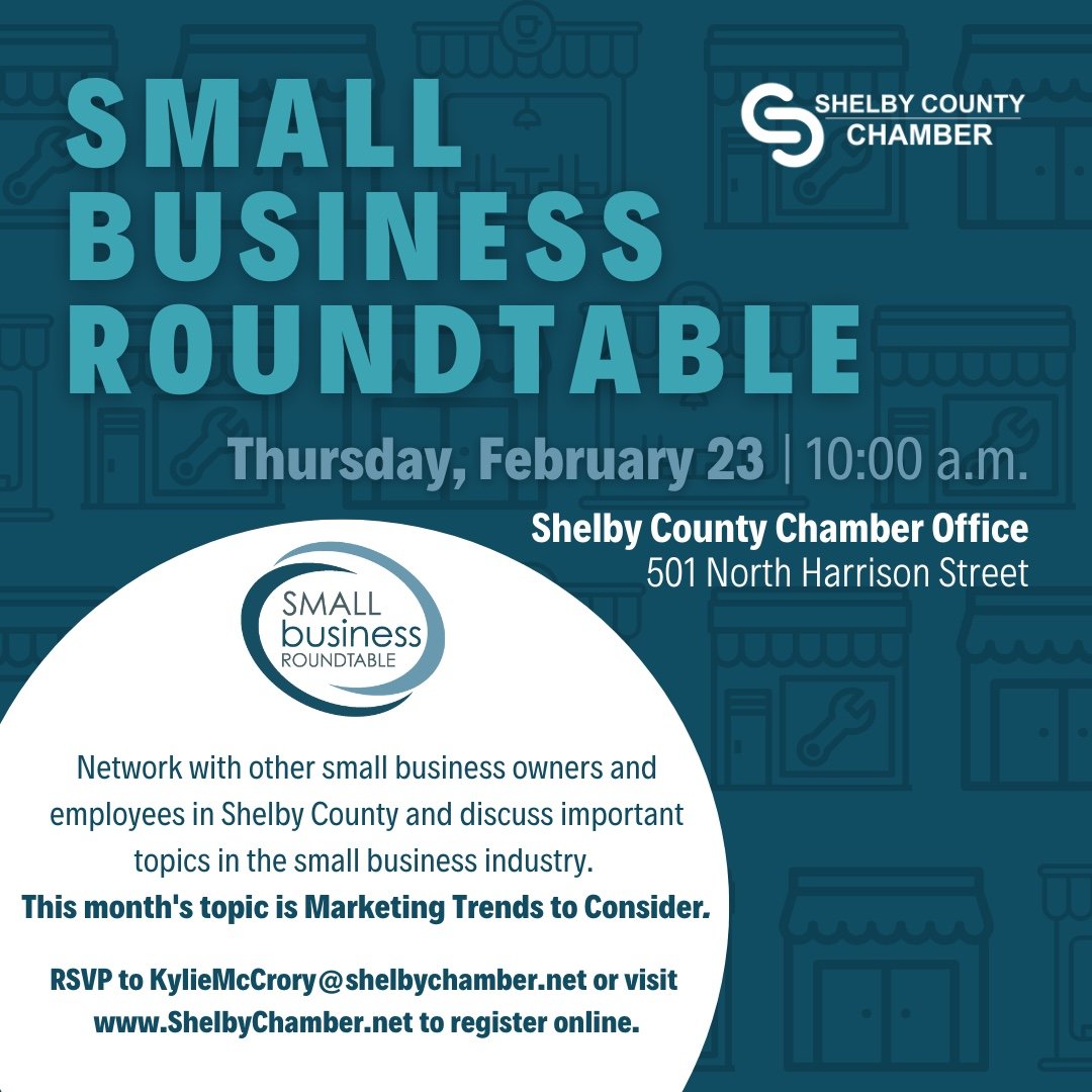 ShelbyCoC_IN's tweet photo. This Thursday is Small Business Roundtable. Hope to see you there! #LinkingUsTogether #WeAreShelbyCounty #smallbusiness #smallbusinessowner #roundtable #marketing https://t.co/TPGZDTInwk