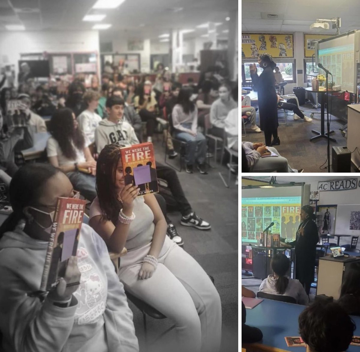 The pictures are fuzzy,but the message is clear! Young people understand what happen in Birmingham in 1963!  Thank you, Gina Gross for inviting me to Minnie Howard High School today! #Rememberthetitans #wewerethefire #nancypaulsenbooks #whoisstaceyabrams #whoisketanjibrownjackson