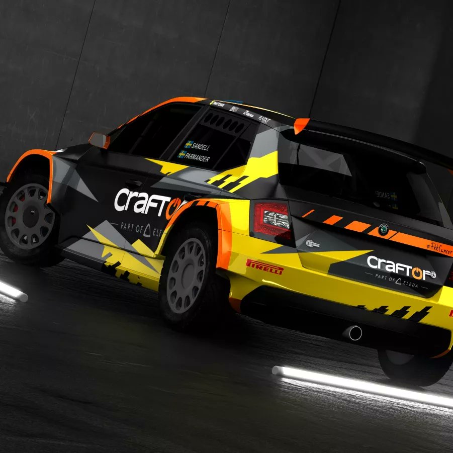 Skoda Fabia R5 in our dynamic and aggressive wrap for Patrik Sandell. Fluo orange, glossy yellow, matte black and metallic glossy gray perfectly reflect the determination of the Swedish rally driver. #patriksandell #flatout  #skodamotorsport #rally2 #rally2 #motorsport