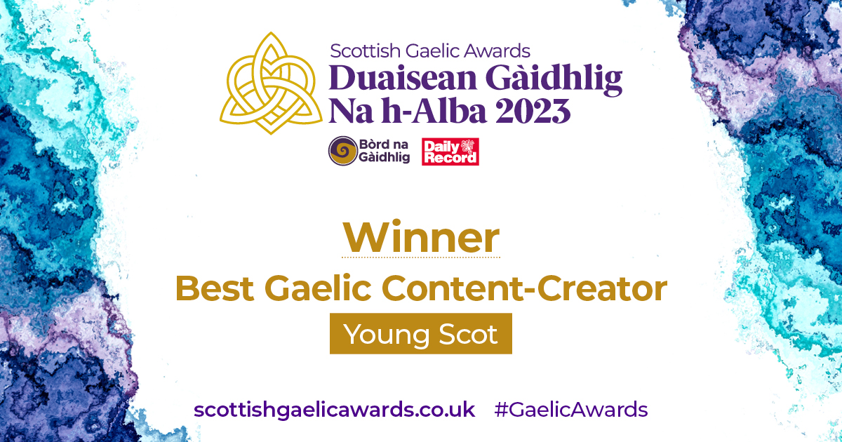 ReachScotEvents's tweet photo. The 2023 Best Gaelic Content Creator Award goes to... @YoungScot!

Congratulations to the team at Young Scot🥳

#GaelicAwards #DuaiseanGàidhlig @bordnagaidhlig https://t.co/1r3Y8Npmzu