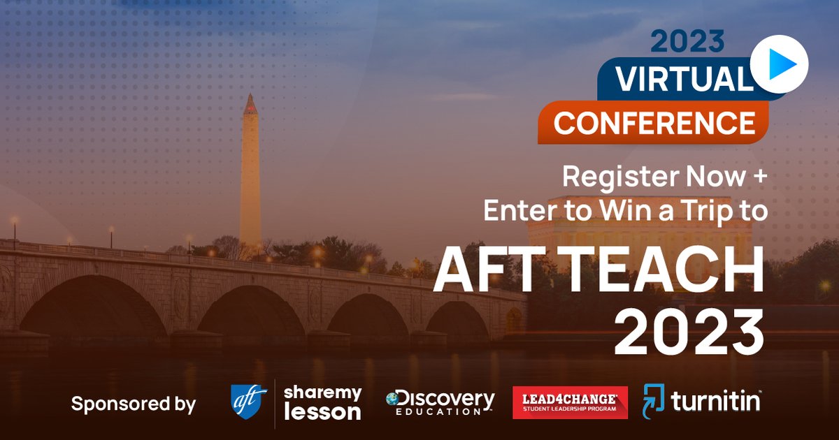 Get ready for a year of great PD! Register now for <a href="/sharemylesson/">ShareMyLesson</a>'s Virtual Conference you'll automatically be entered for a chance to win 1 of 3 trips to <a href="/AFTunion/">AFT</a>'s #TEACH23 conference in Washington, DC this summer!
Learn more: sharemylesson.com/vc2023
