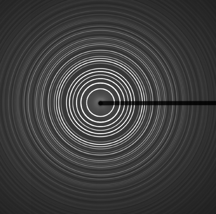 realsci_DE's tweet photo. Wie können wir die #atomare #Struktur von Materialien aufklären? Für Materialien die aus Kristallen bestehen ist die #Röntgenbeugung oft die #Methode der Wahl. Hier das Beugungsbild eines sehr kristallinen Pulvers in 2D & 1D (Nach Intergration) 1/5 @RPittkowski https://t.co/M8OxVdOEca